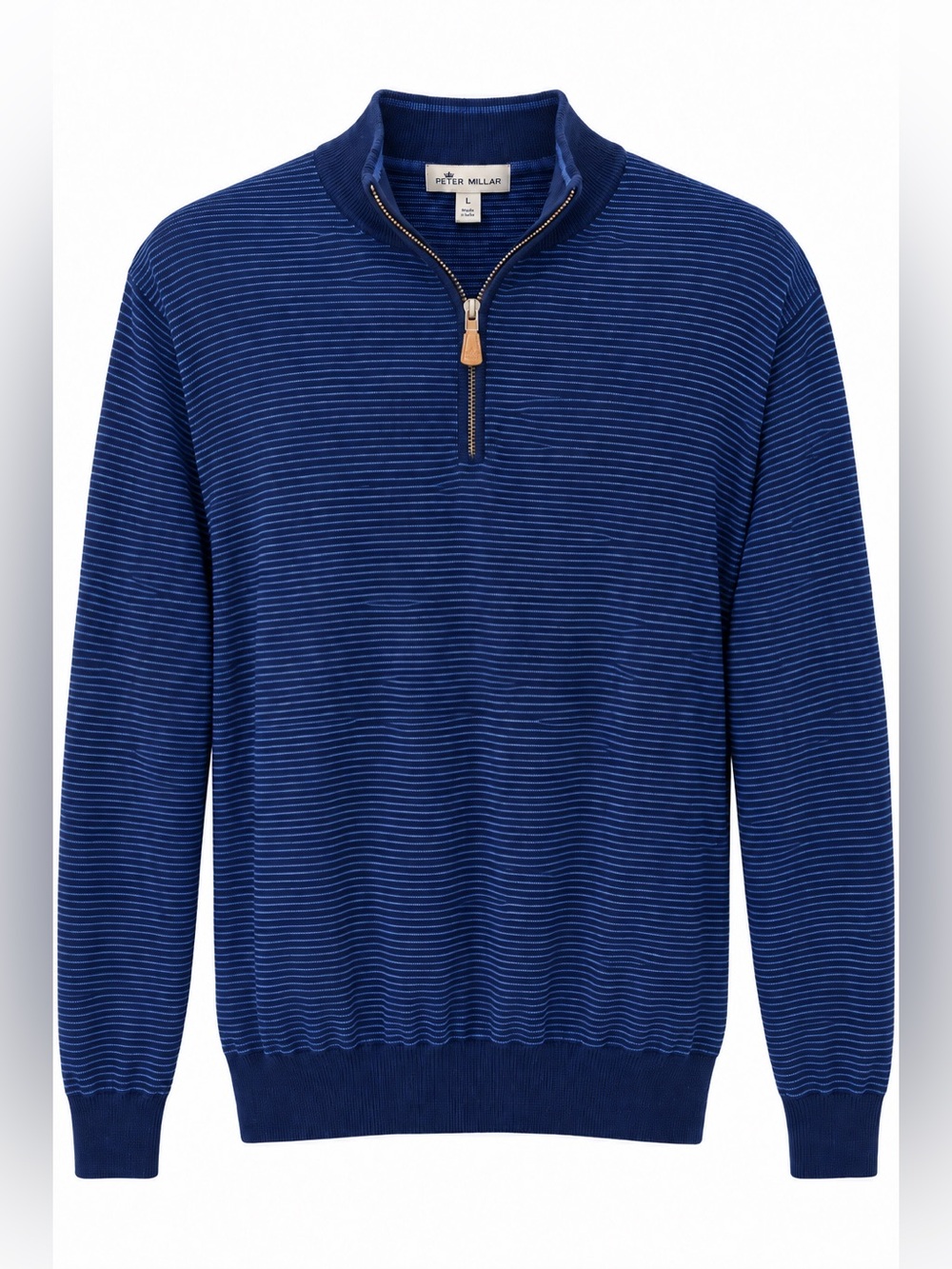 Peter Millar Navy Striped Pima Cotton Silk Cashmere Quarter Zip Sweater Size L